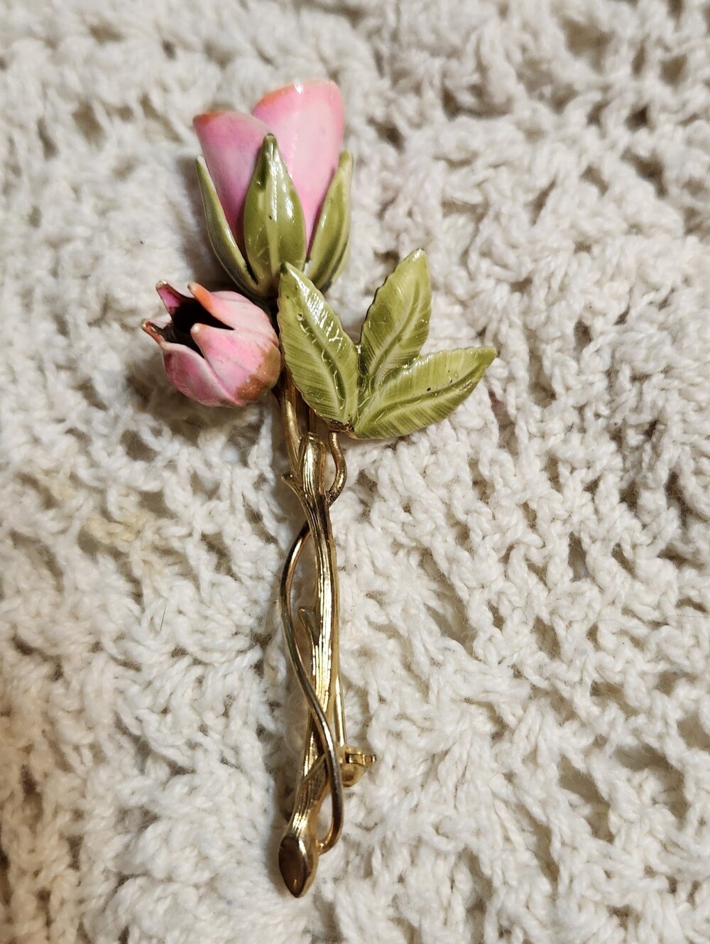 Pink Enamel Rosebud Decorative Brooch - Home Accents